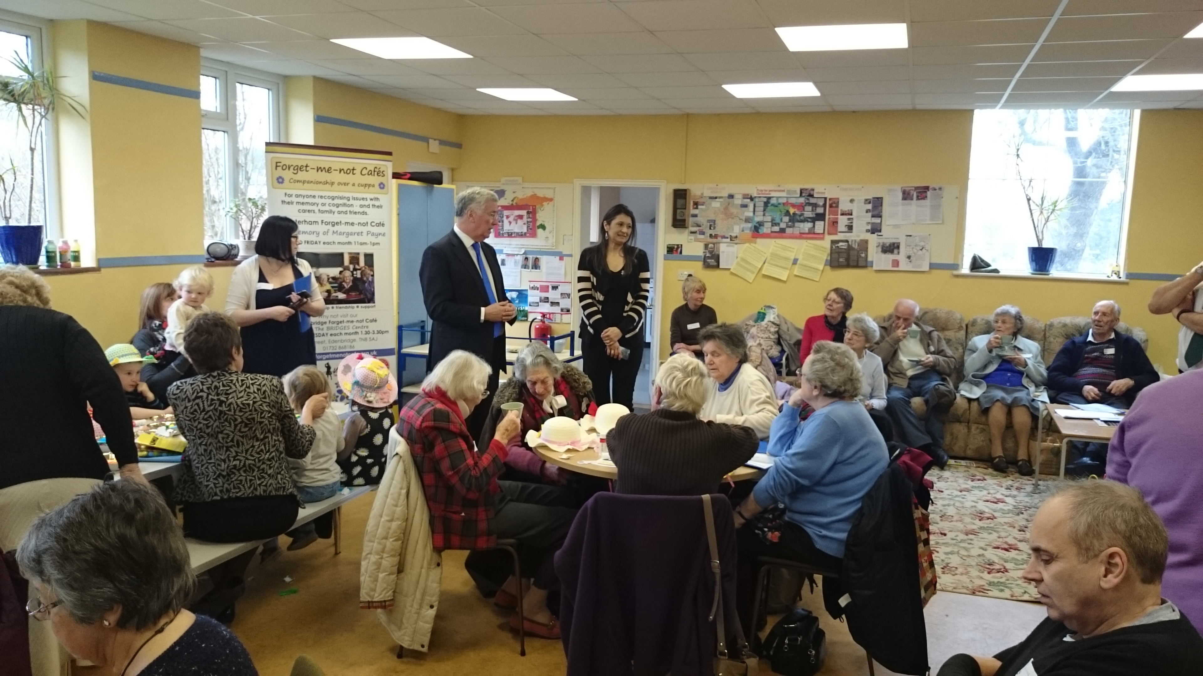 Speaking to dementia sufferers and carers at the Forget-me-not Cafe in Westerham.