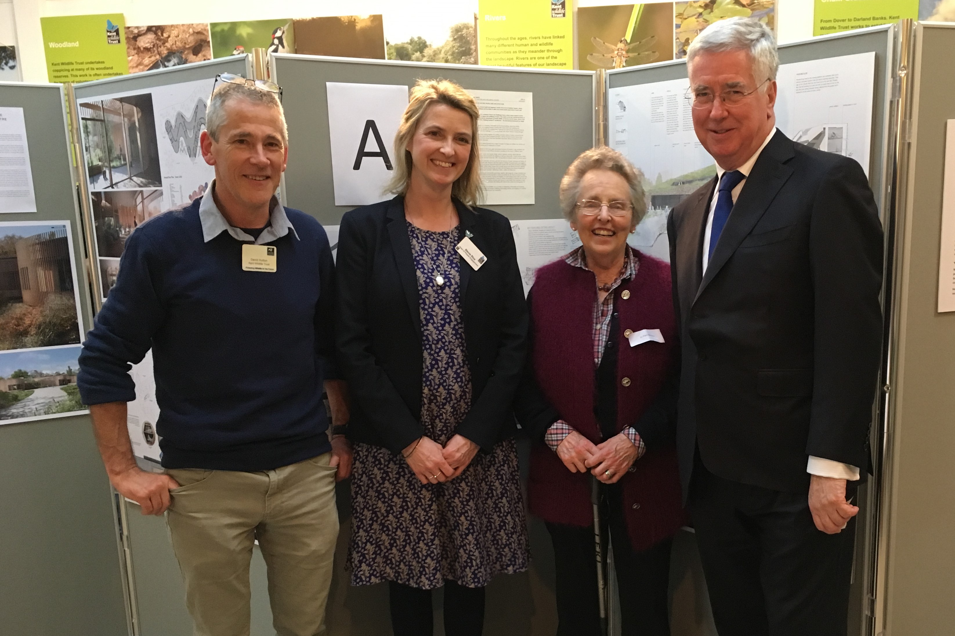 Dave Hutton and Stevie Rice from Kent Wildlife Trust with Dr Pamela Harrison and Michael at the Jeffery Harrison Visitor Centre, Bradbourne Vale Road, Sevenoaks, TN13 3DH