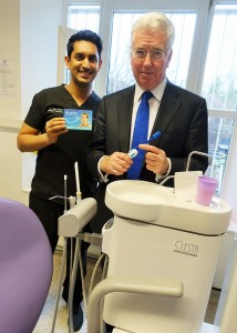 Michael with Dr Dev Patel and the new Brushlink device at the Dental Beauty Surgery, Swanley